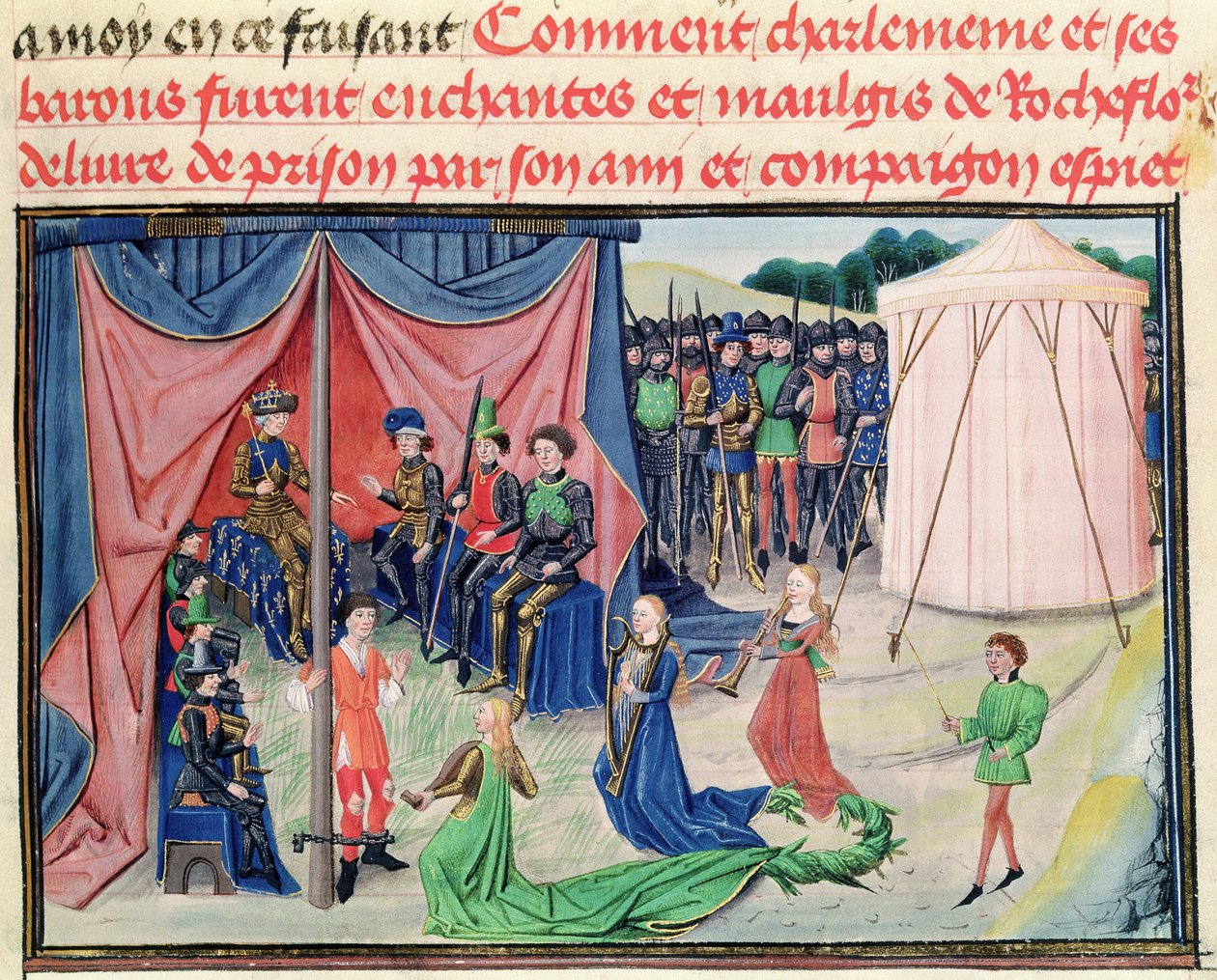 来自Renaud de Montauban周期的5072 f.233v Charlemagne女士和他的贵族们被迷住了 作者 洛伊塞特·利德