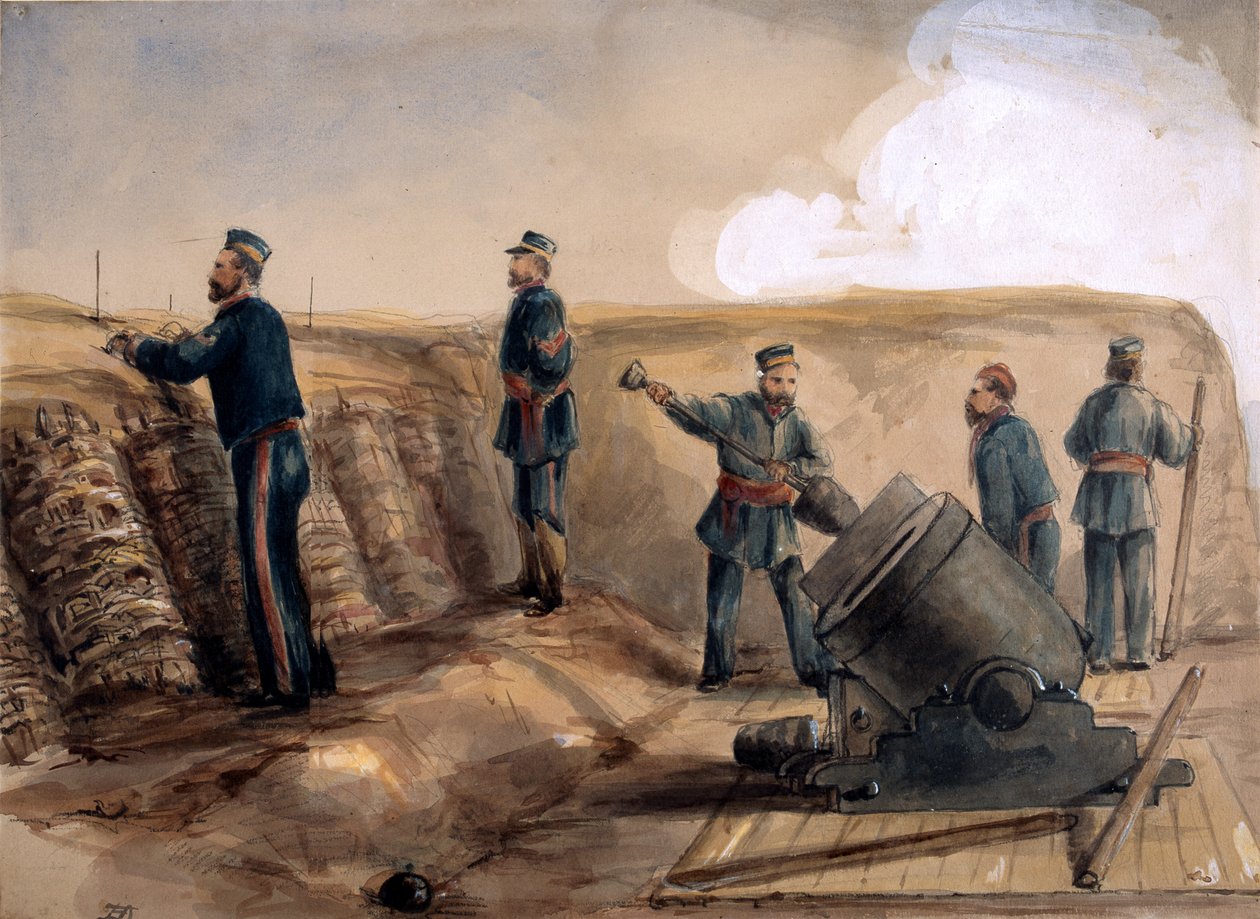 一架13英寸的皇家炮兵迫击炮，1855年（纸上铅笔） 作者 Lt.亨利·詹姆斯·奥尔德森