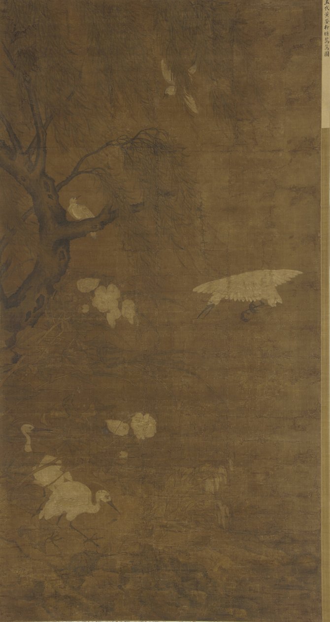 明代，15至16世纪的鸟类，柳树和鲜花（丝绸上的墨水和颜色） 作者 陆吉