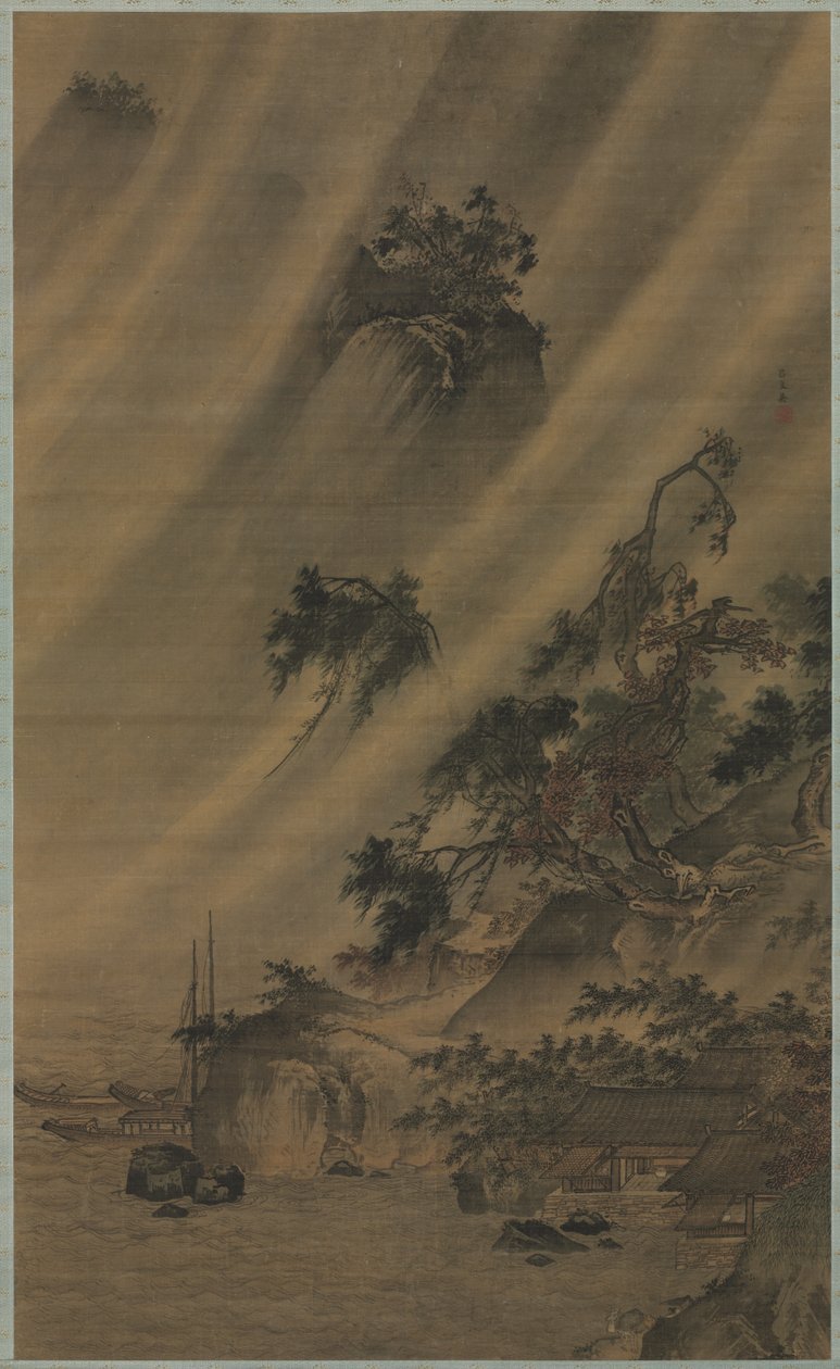 暴雨中的河村，约1480-1507年。 作者 陆文英