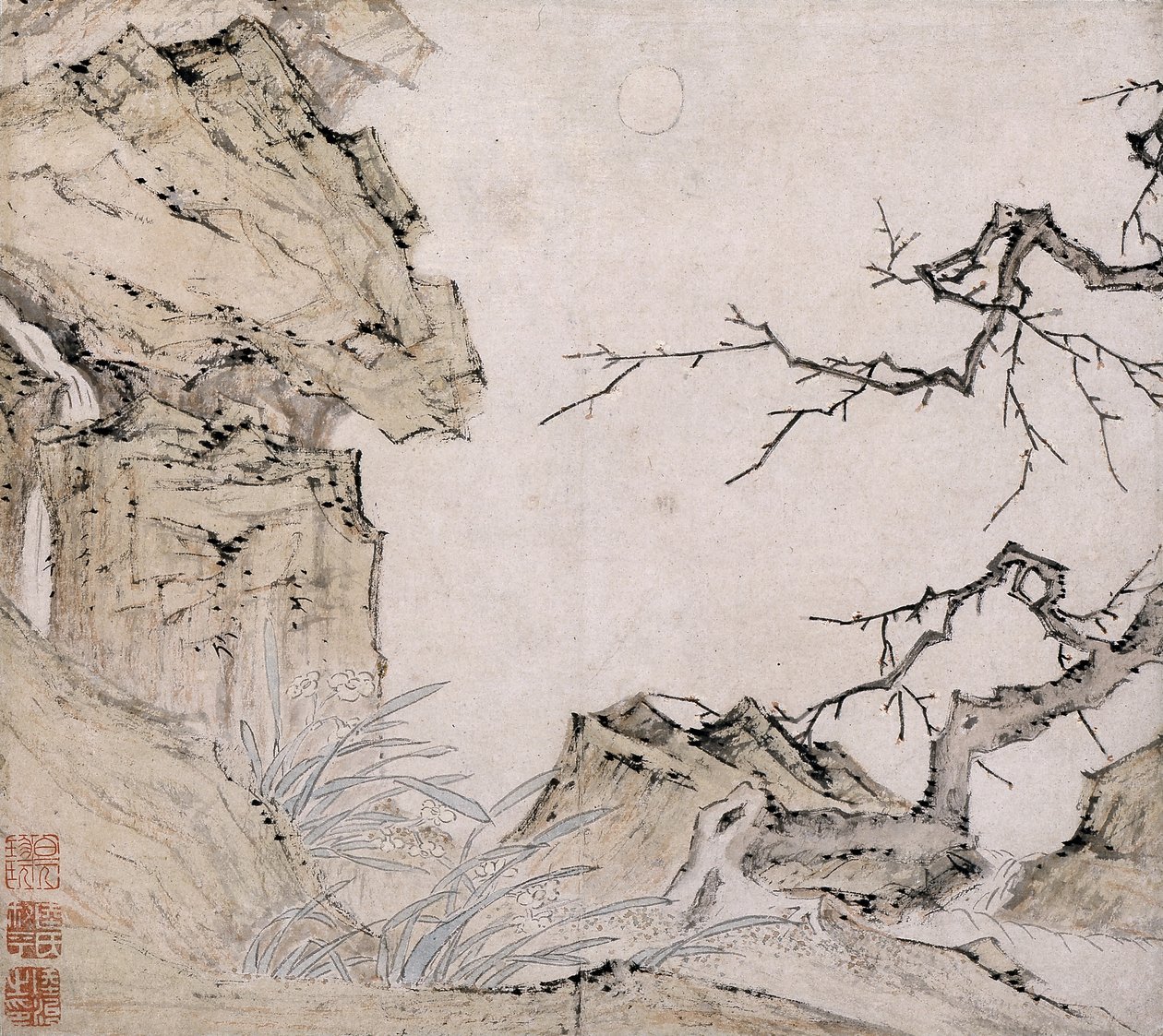 水仙 山水梅树（水墨设色纸本） 作者 鲁智