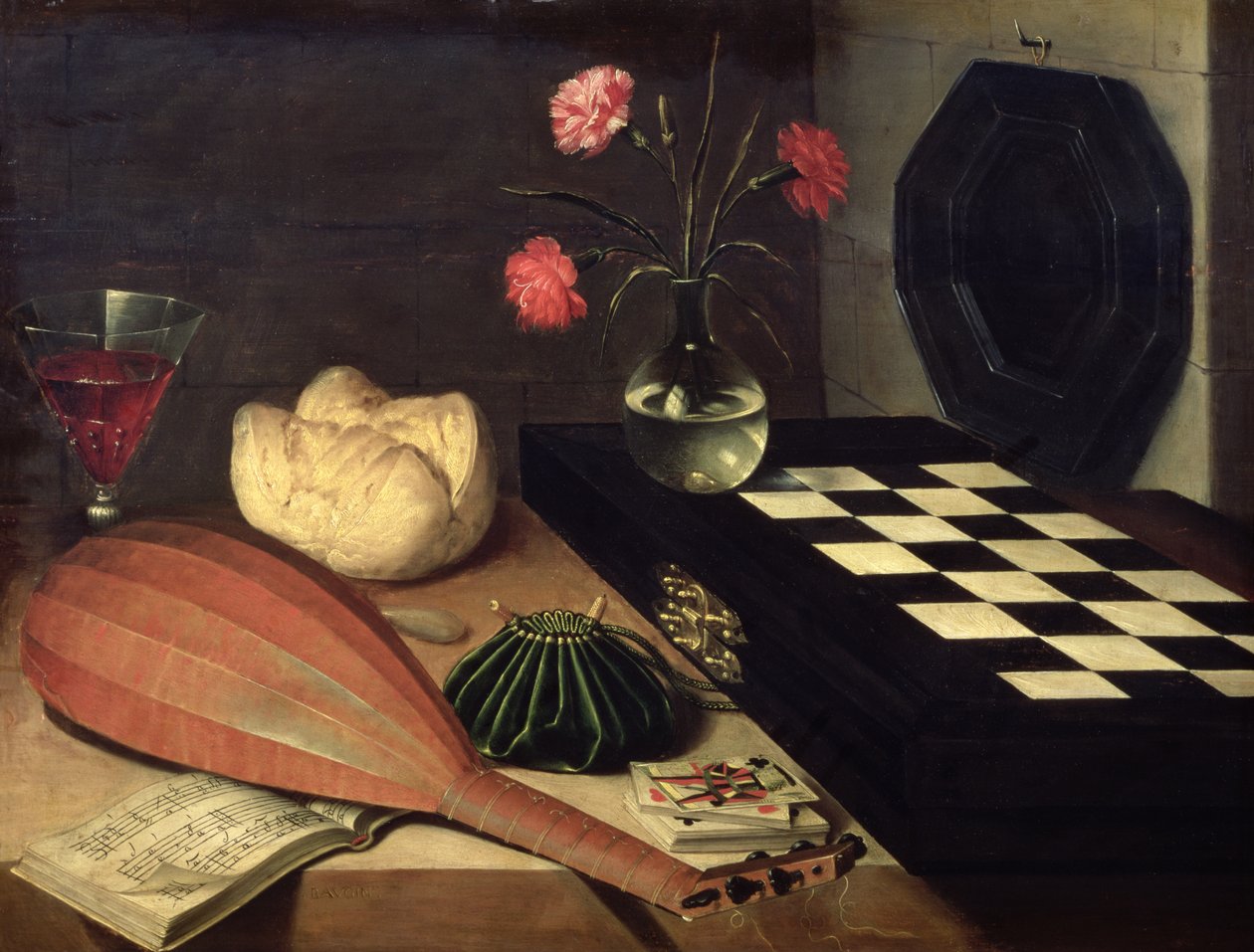 静物与棋盘，1630年 作者 鲁宾鲍金