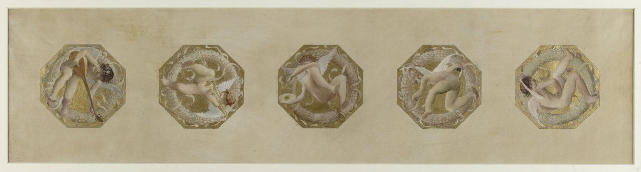 巴黎市立酒店，节日楼梯草图：Génies portant des attributs de fête, débuten 1888（纸面油画） 作者 吕克·奥利弗·梅森