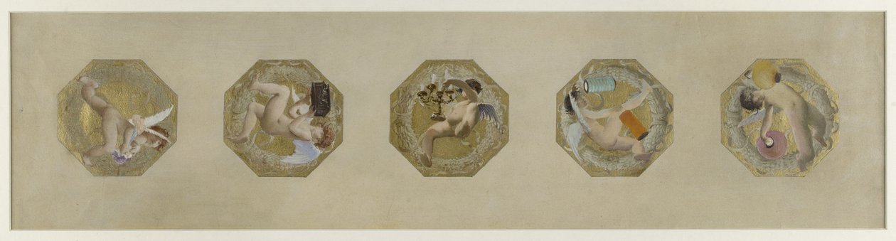 巴黎市立酒店，节日楼梯草图：Génies portant des attributs de fête, débuten 1888（纸面油画） 作者 吕克·奥利弗·梅森