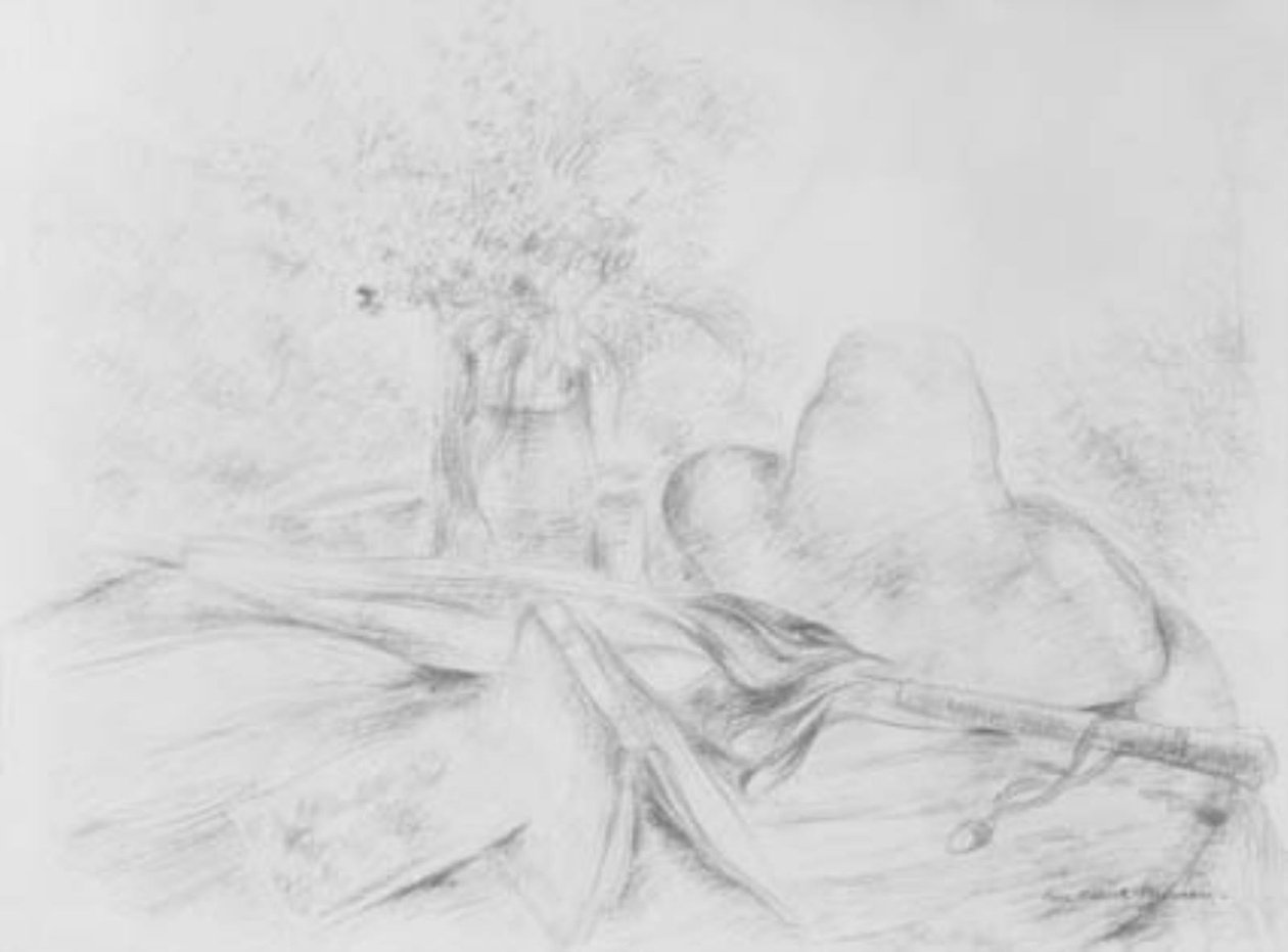 阳伞、书、帽子和花瓶。 作者 卢克·阿尔伯特·莫罗