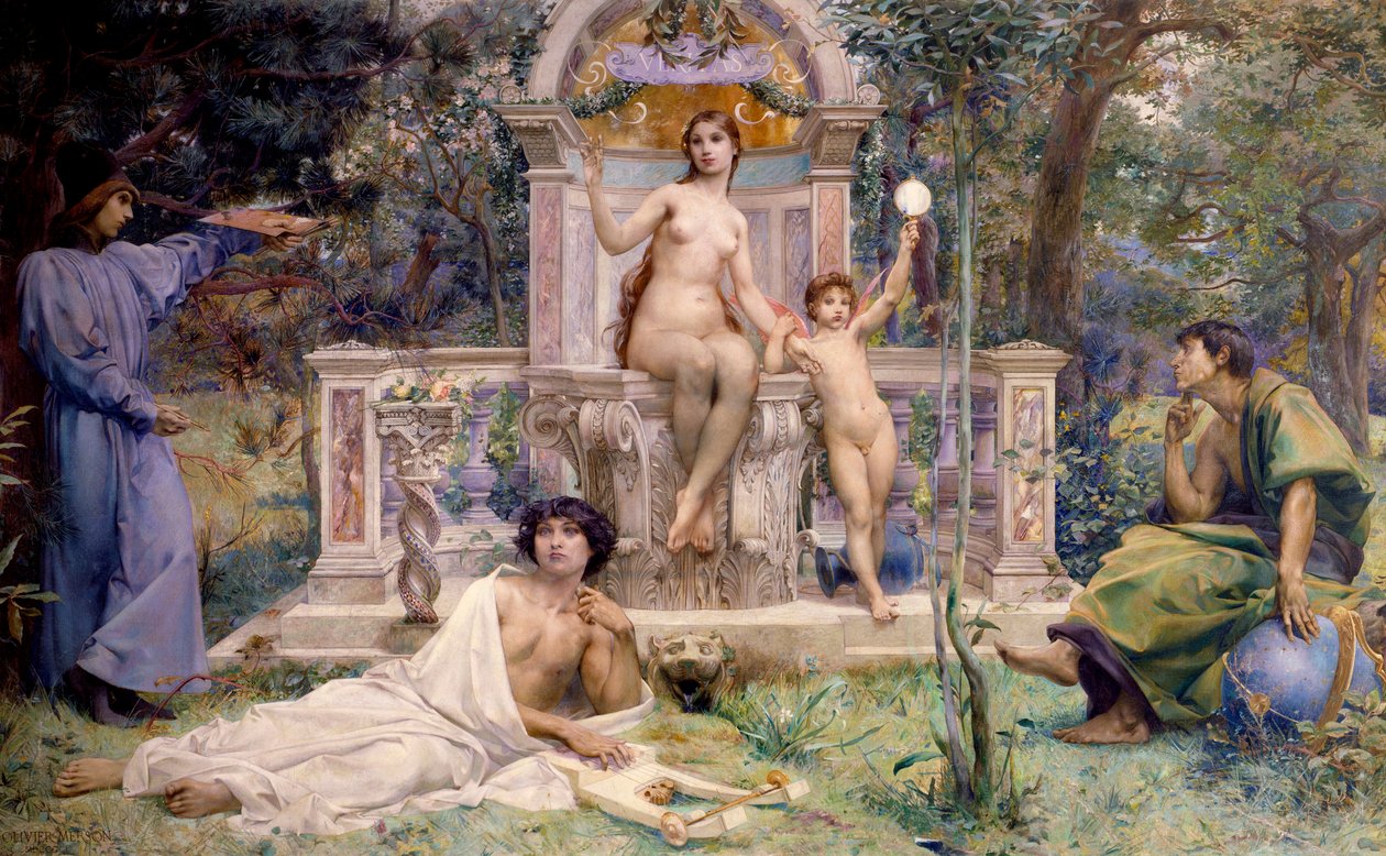 Decoration of the Hotel Watel-Dehaynin: the Verite. It is surrounded by allegories of astronomy, music and poetry, and painting. Painting by Luc Olivier Merson (1846-1920) 作者 卢克·奥利弗·默森