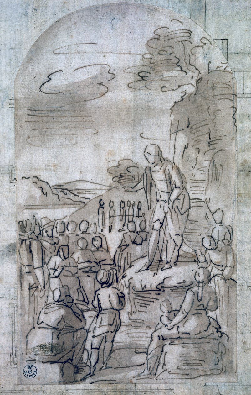 圣约翰-施洗者传教，卢卡-坎比亚索（1527-1585），用钢笔和水粉画绘制，意大利 作者 卢卡·坎比亚索