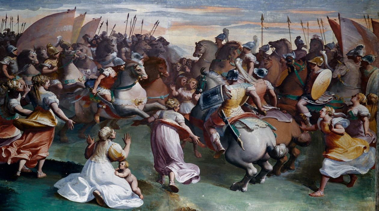 《强奸萨宾》（16 世纪），卢卡·坎比亚索（Luca Cambiaso，1527-1585 年）绘制，壁画，皇家别墅，意大利利古里亚热那亚 作者 卢卡·坎比亚索