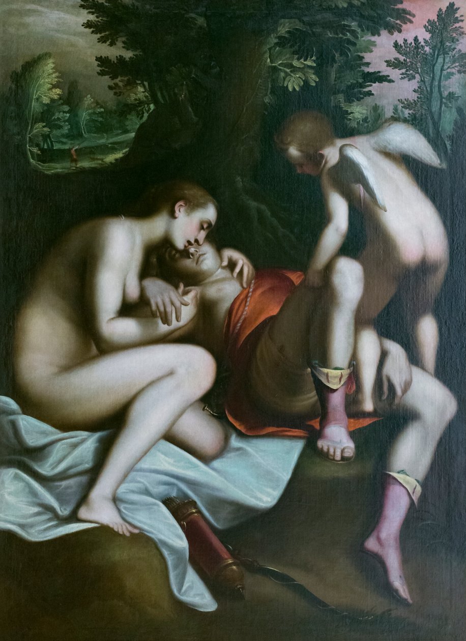 阿多尼斯之死，1585 年之前，卢卡·坎比亚索（布面油画） 作者 卢卡·坎比亚索
