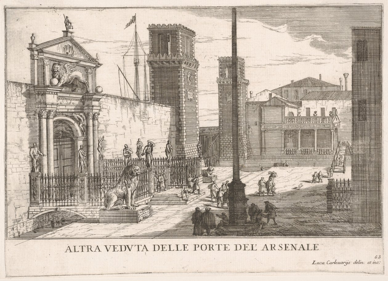 图63：船厂和军械库Arsenale大门的视图，威尼斯，1703，fr ...，1703。 作者 卢卡·卡莱瓦里