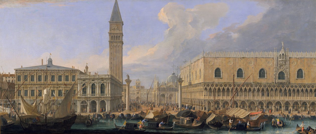 威尼斯的莫洛（Molo），来自Bacino di San Marco，ca。 1709。 作者 卢卡·卡莱瓦里