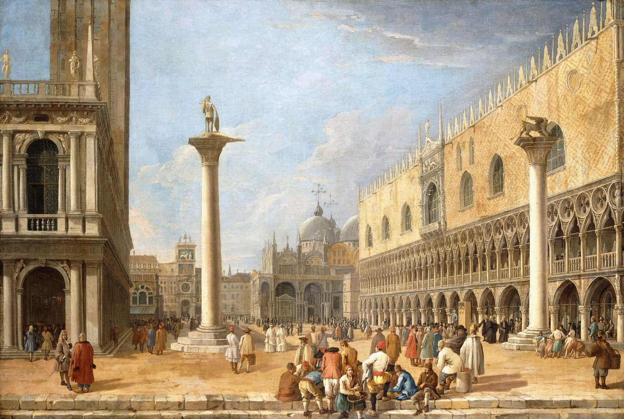 威尼斯的比萨广场（Piazzetta），朝圣马可广场（Piazza San Marco）望去， 作者 卢卡·卡列瓦里斯（Luca Carlevaris）