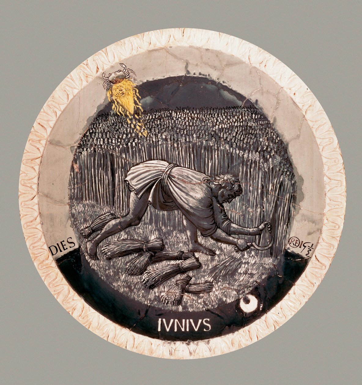 June: a peasant harvesting the wheat. Terracotta by Luca della Robbia 作者 卢卡·德拉·罗比亚