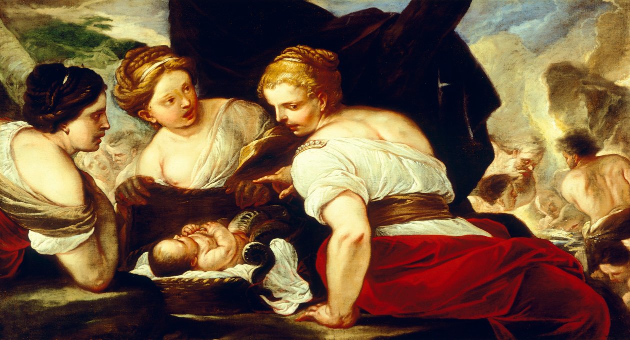 Cecrops的女儿们打开装着Erichthonius婴儿的篮子，由Luca Giordano（1634-1705）创作，布面油画，76.5x133.5厘米 作者 卢卡·乔丹奴（Luca Giordano）