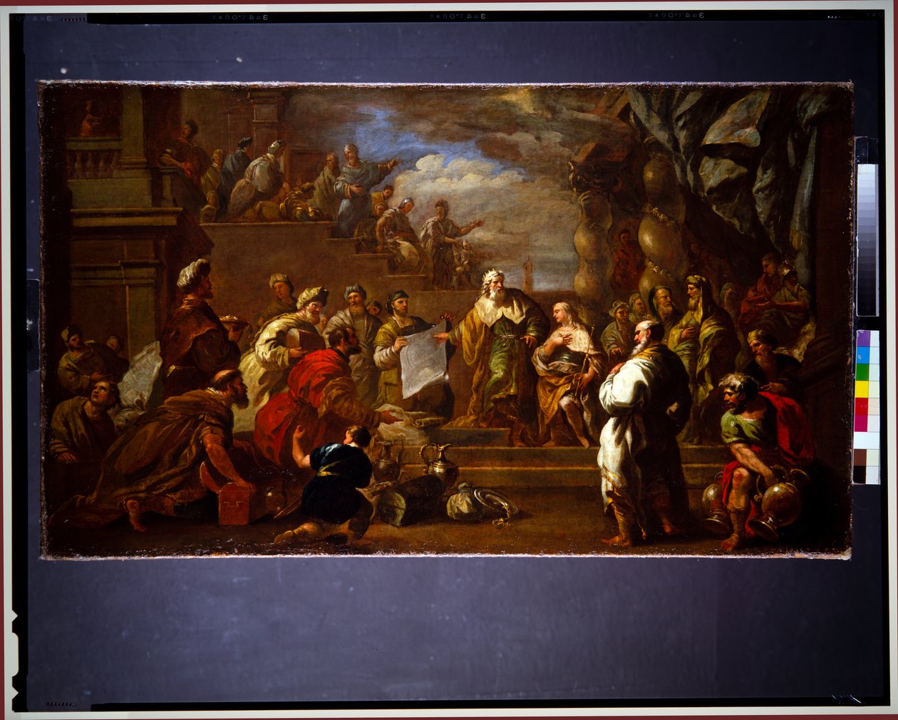 大卫向所罗门展示圣殿图纸（帆布） 作者 卢卡·乔丹奴（Luca Giordano）