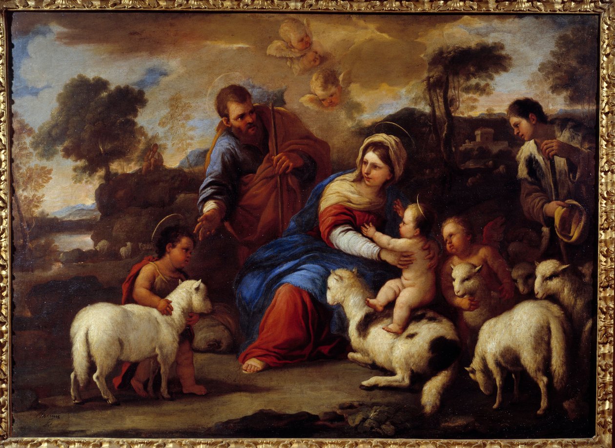 神圣的家庭。 Luca Giordano Dit Fa Presto (1632-1705) 的绘画 作者 卢卡·乔丹奴（Luca Giordano）