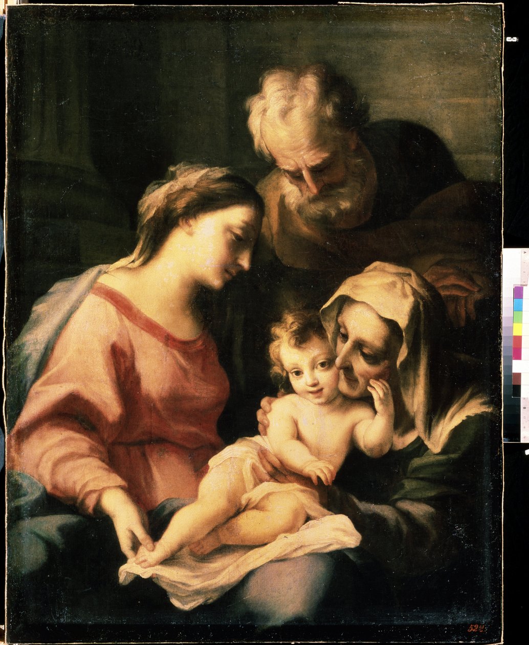 "卢卡-乔尔达诺（1632-1705 年）的《神圣家庭与圣伊丽莎白》（La sainte famille avec sainte Elisabeth），17 世纪，乌克兰塞瓦斯托波尔 Mikhail Kroshitsky 艺术博物馆 作者 卢卡·乔丹奴（Luca Giordano）