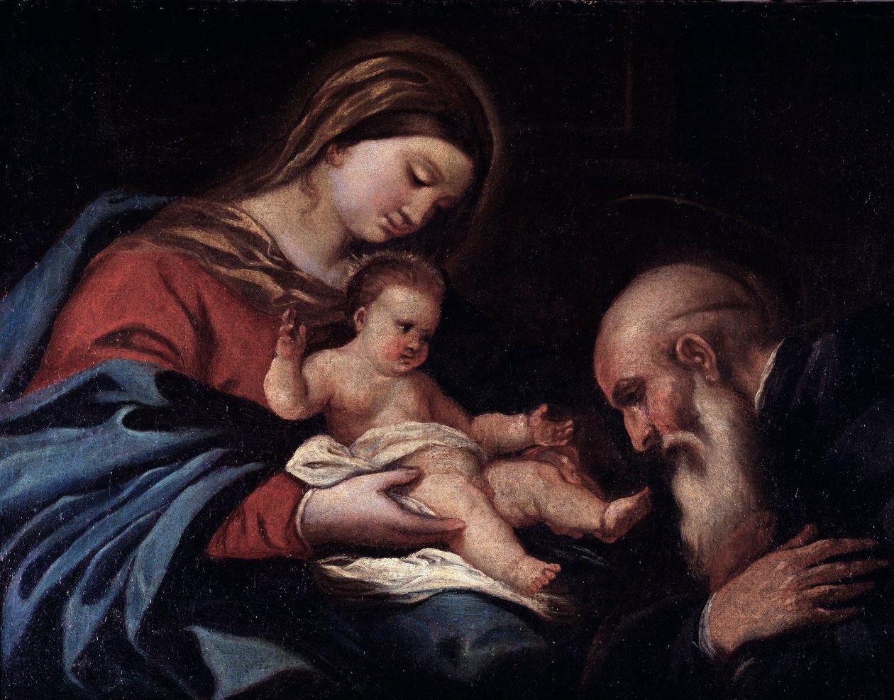 麦当娜与孩子和圣本笃（布面油画 作者 卢卡·乔丹奴（Luca Giordano）