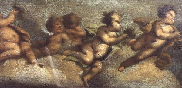 普提在玩耍（布面纸）（左侧细节）（另见67087-90）。 作者 卢卡·乔丹奴（Luca Giordano）