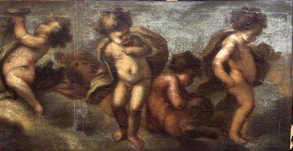 普提在玩耍（布面纸）（右侧细节）（另见67087-90）。 作者 卢卡·乔丹奴（Luca Giordano）