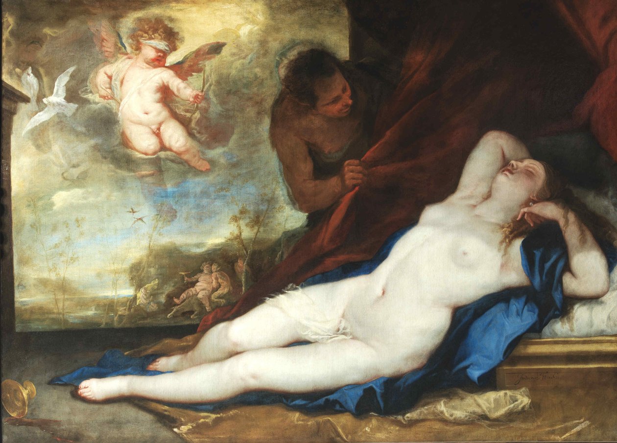 睡着的维纳斯，阿莫尔和萨提尔，约1670年。 作者 卢卡·乔丹奴（Luca Giordano）