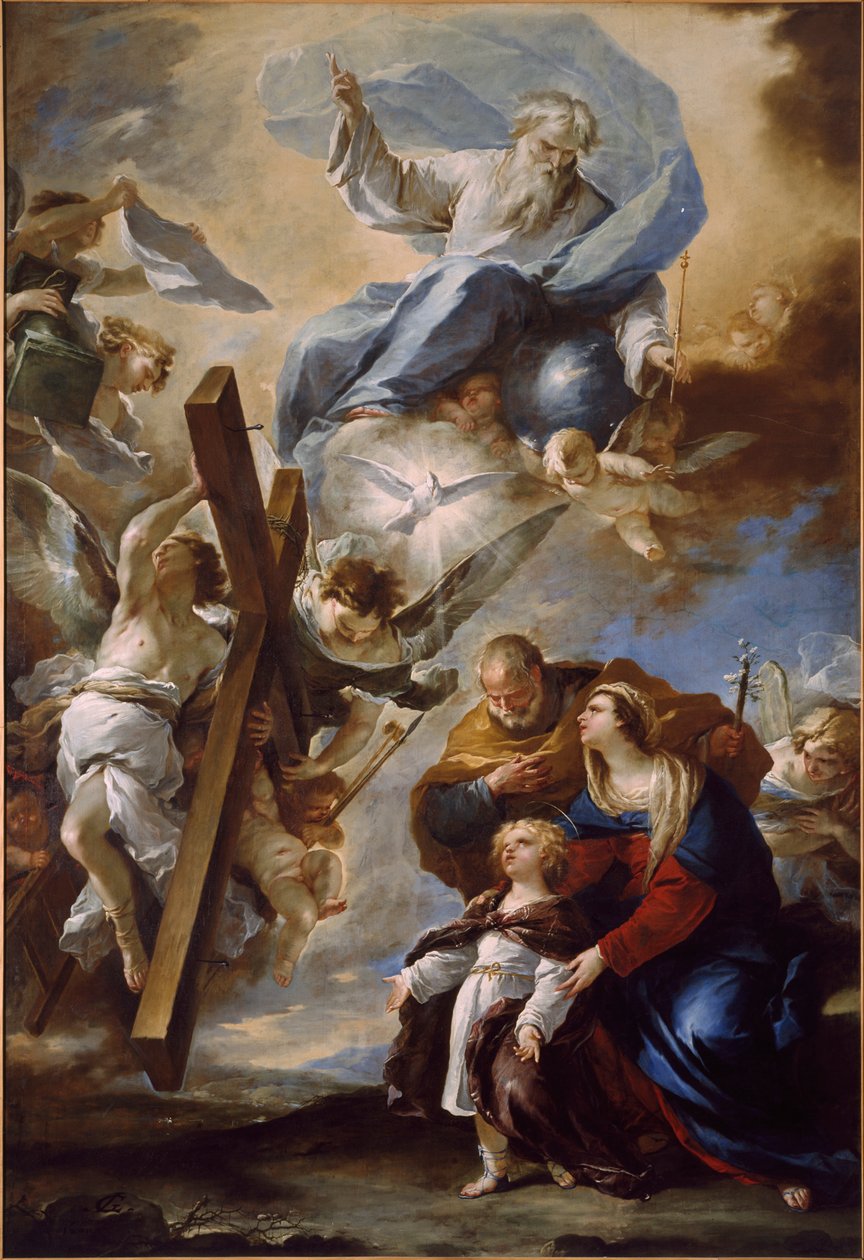 带有受难象征的神圣家族，约1660年。 作者 卢卡·乔丹奴（Luca Giordano）