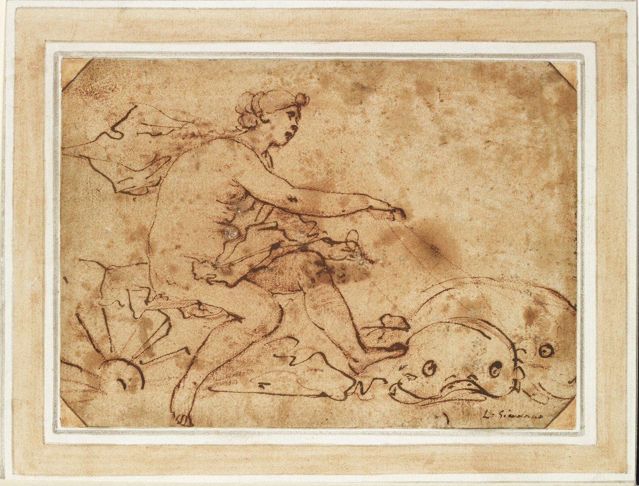 Galatea的胜利，17世纪（墨水和红色粉笔在纸上） 作者 卢卡·乔丹奴（Luca Giordano）