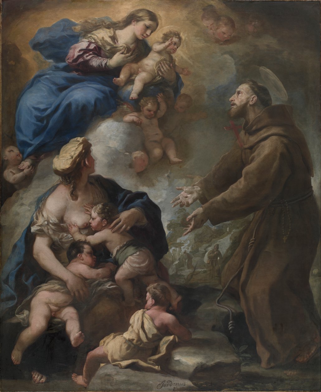 圣母和圣婴向阿西西的圣弗朗西斯显圣 作者 卢卡·乔丹奴（Luca Giordano）