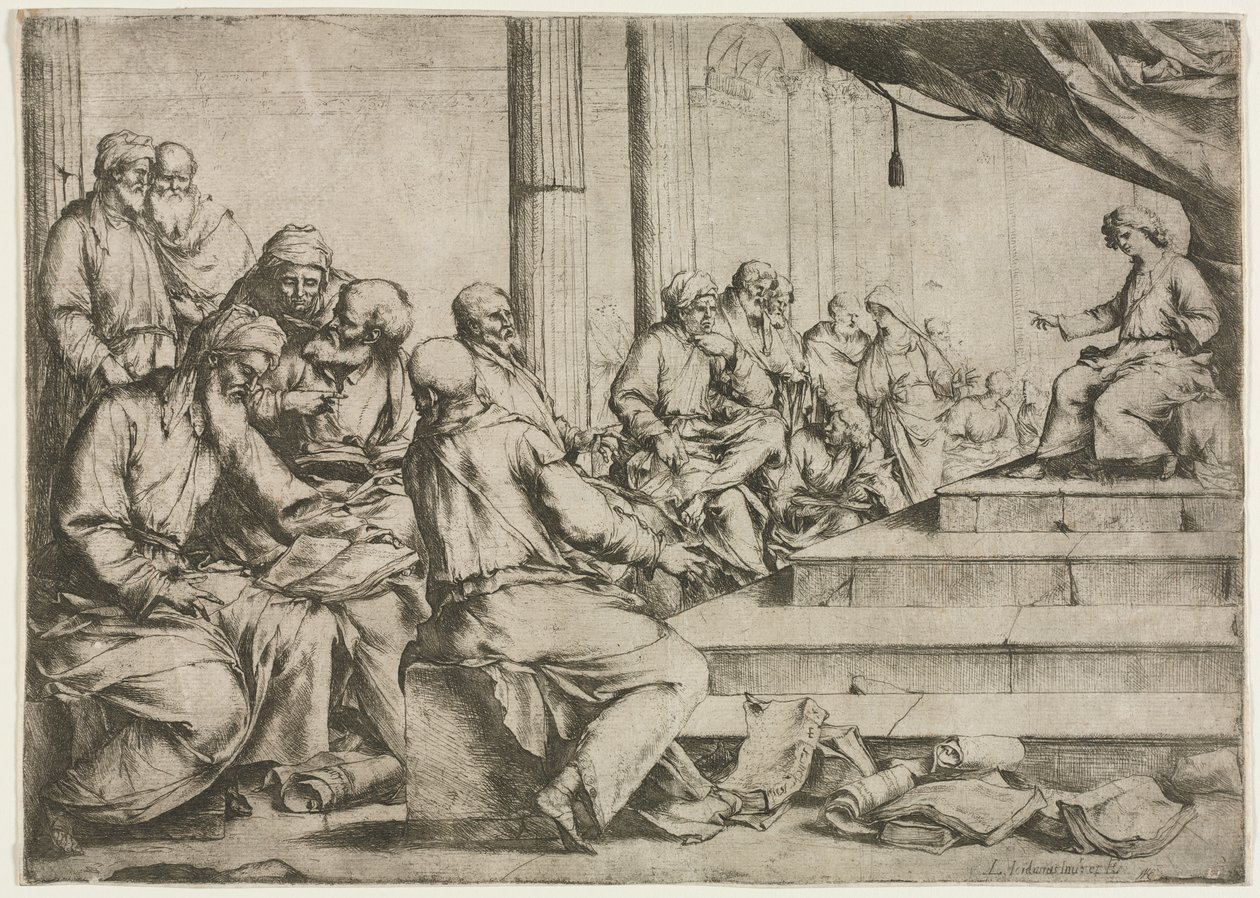 年轻的基督在圣殿里教书 作者 卢卡·乔丹奴（Luca Giordano）