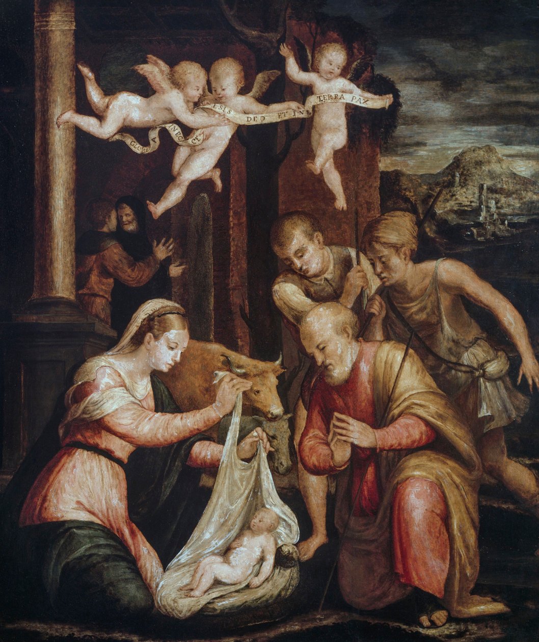 《牧羊人的崇拜》，卢卡·隆吉（Luca Longhi，1507-1580 年）绘制，木板油画 作者 卢卡·朗吉（Luca Longhi）