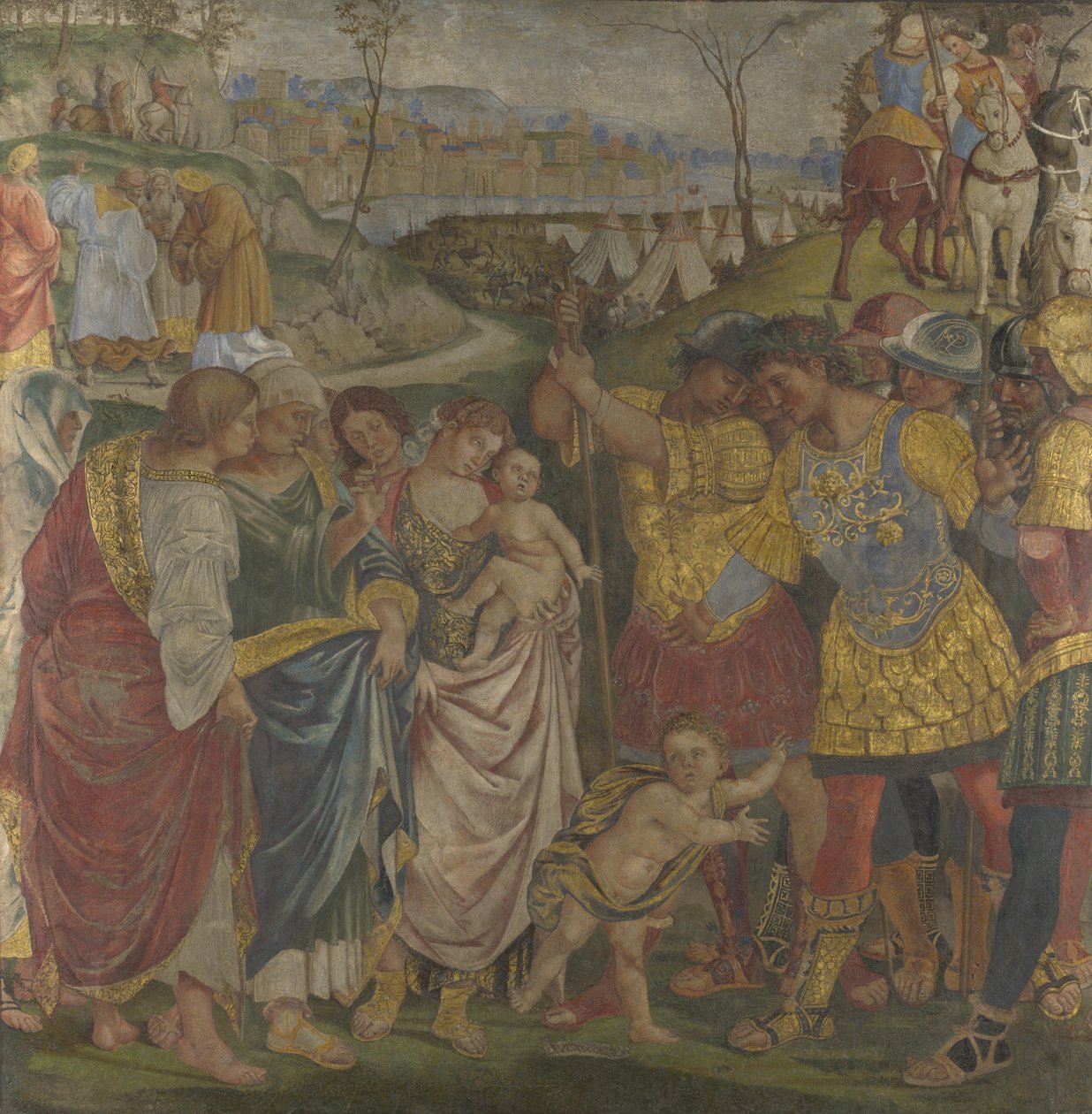 科里奥拉努斯由家人说服，从1509年在锡耶纳的马格尼菲科宫（Palazzo del Magnifico）解放了罗马壁画。 作者 卢卡·西诺雷利（Luca Signorelli）
