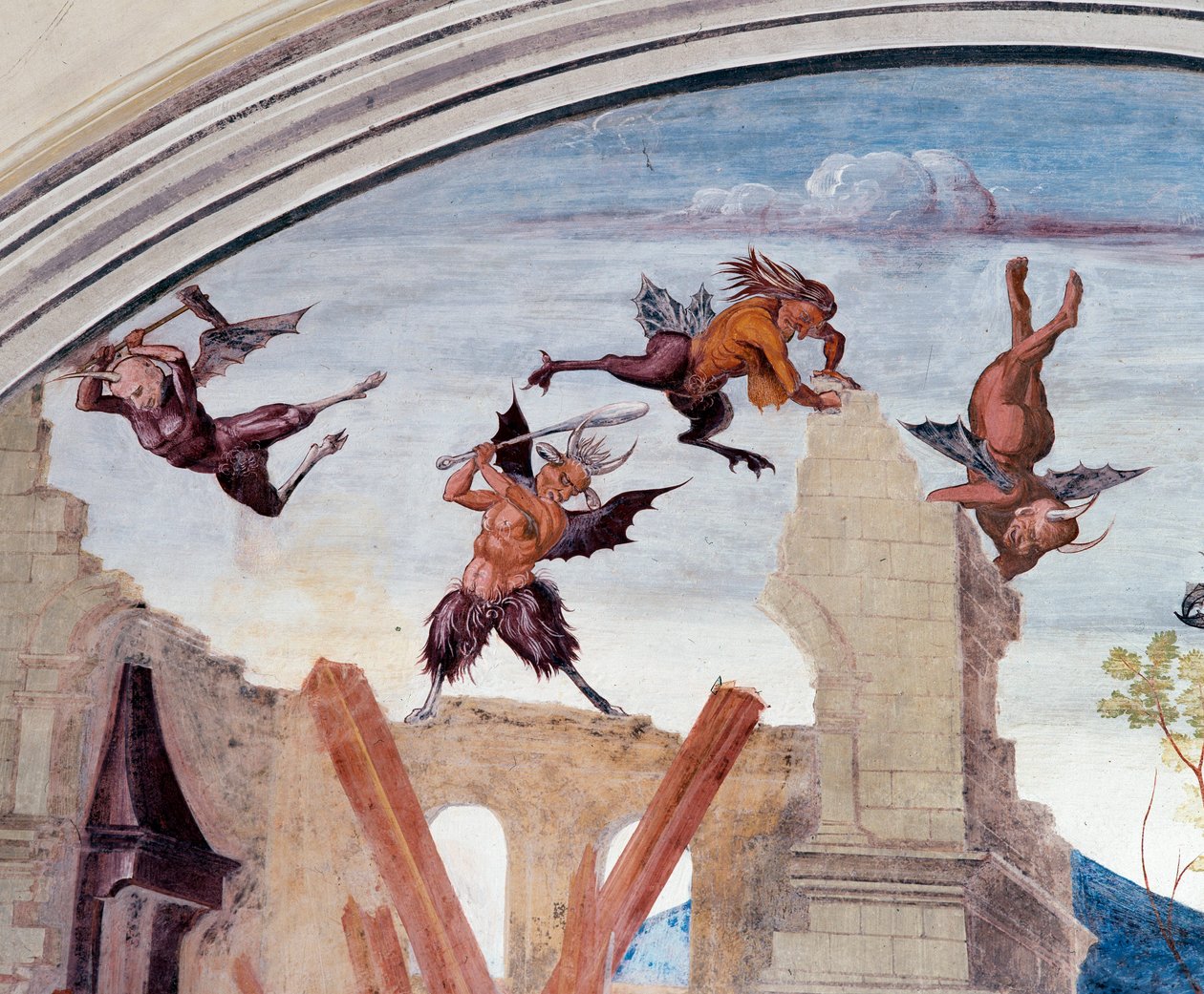 God punishes Florenzo (God punishes Florenzo) - Detail Fresco of the cloister made by Luca Signorelli (ca. 1445-1523) recounting the life of Saint Benedict of Nursie (480 - 567) founder of the Order of Benedictine 1497-1498 Abbey of Monte Oliveto Maggiore, 作者 卢卡·西诺雷利（Luca Signorelli）
