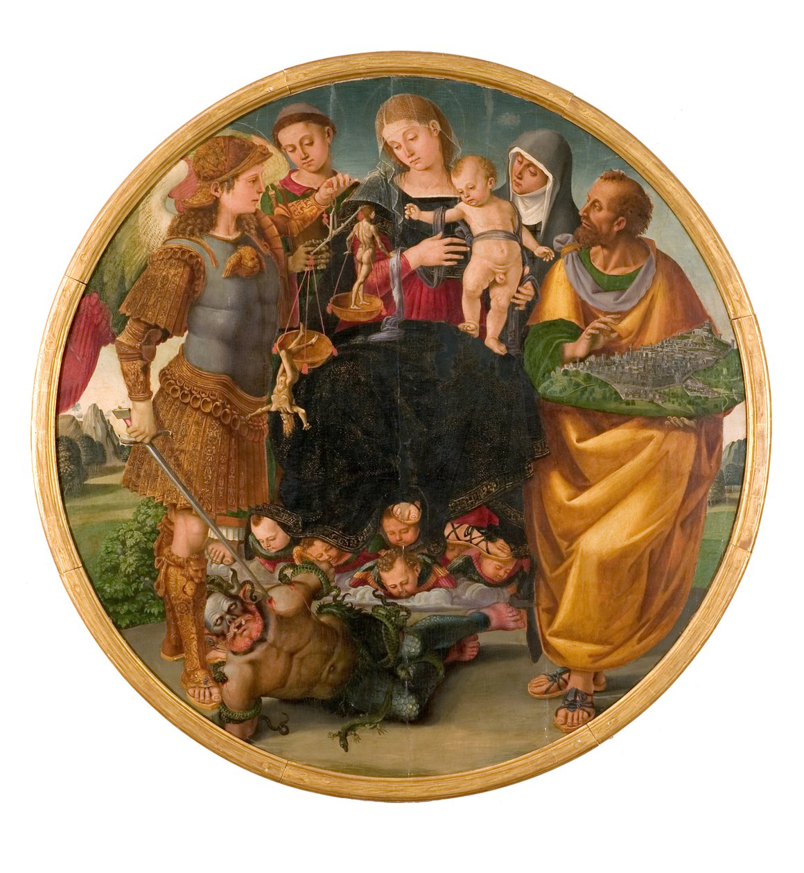 圣母与圣婴》，Tondo Signorelli，1510-1515。 作者 卢卡·西诺雷利（Luca Signorelli）