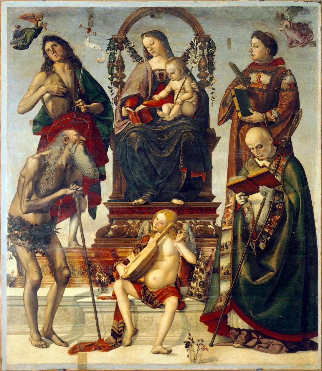 St Onuphrius的帕拉，圣母和圣徒的孩子，由Luca Signorelli（约1445-1523）创作，木板油画，221x189厘米。 作者 卢卡·西诺雷利（Luca Signorelli）