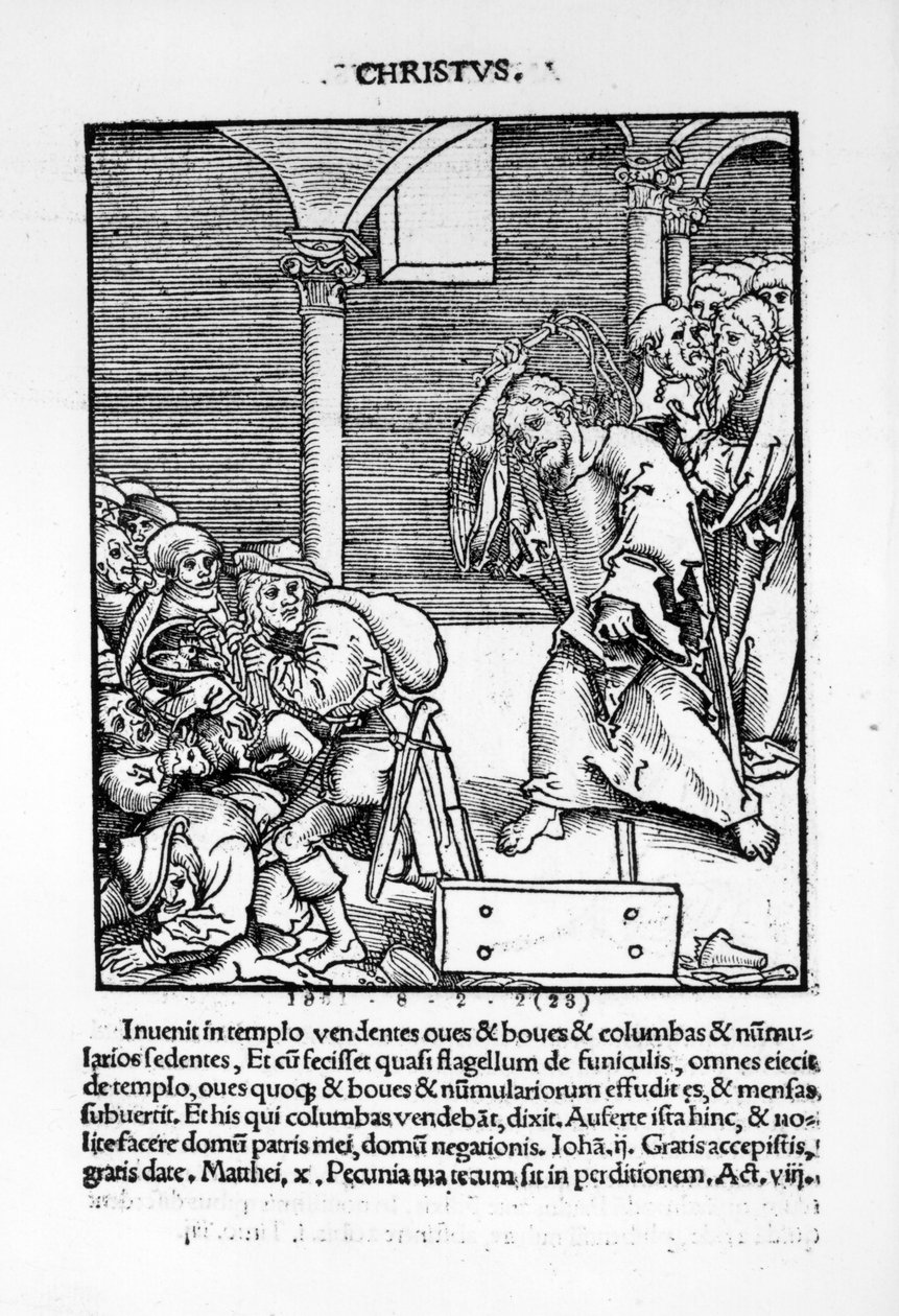 基督在1521年出版的Philipp Melanchthon的“Passional Christi und Antichristi”中从寺庙驾驶商人和放债人 作者 卢卡斯·克拉纳赫