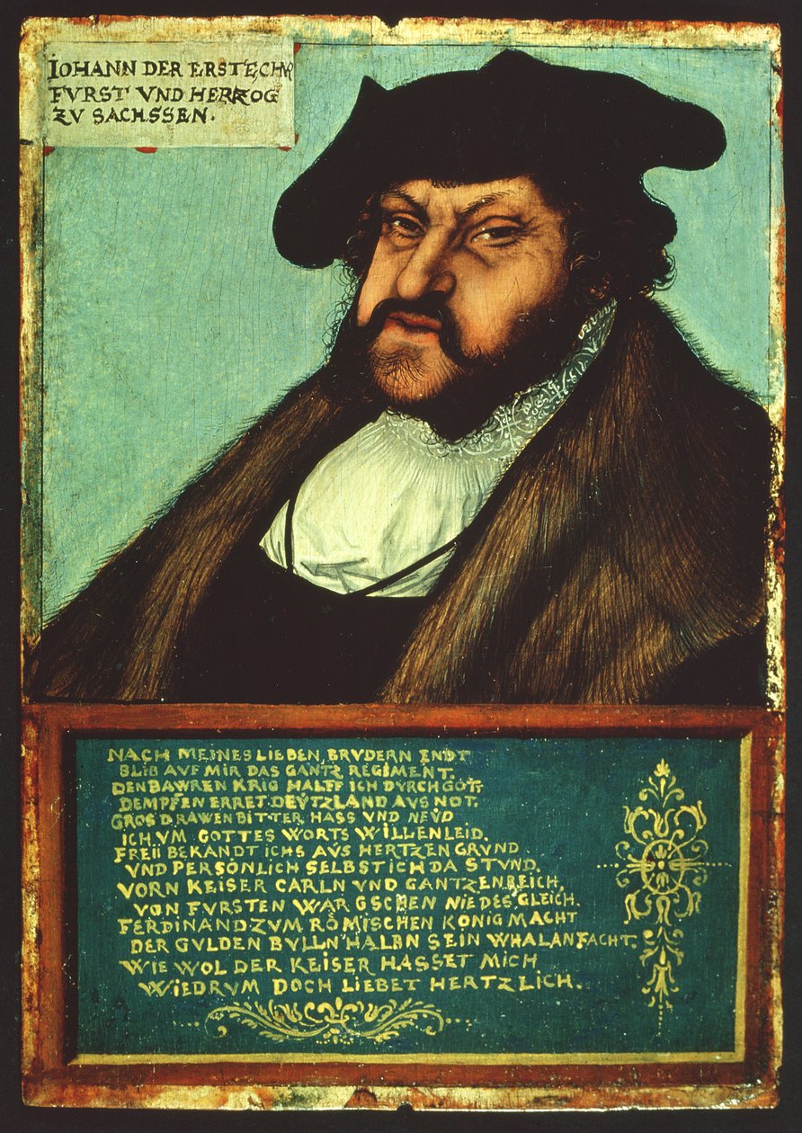 约翰一世（1468-1532）的肖像，萨克森的选民，1533年 作者 卢卡斯·克拉纳赫