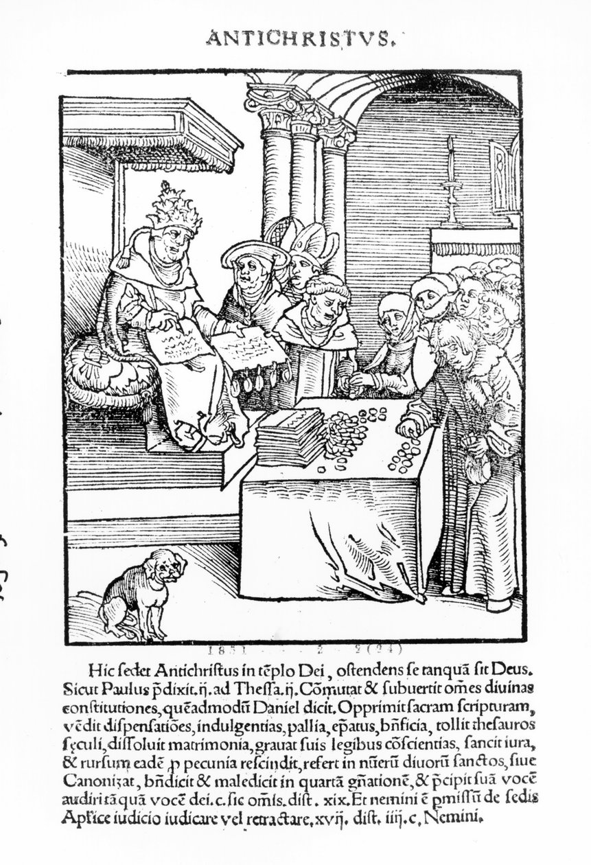 教皇在菲利普·梅兰奇姆（Philipp Melanchthon）的“Passional Christi und Antichristi”中出售赎罪券，于1521年出版 作者 卢卡斯·克拉纳赫