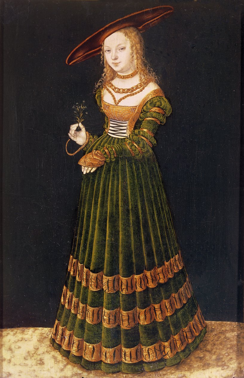 拿着花的女孩，1526年 作者 卢卡斯·克拉纳赫