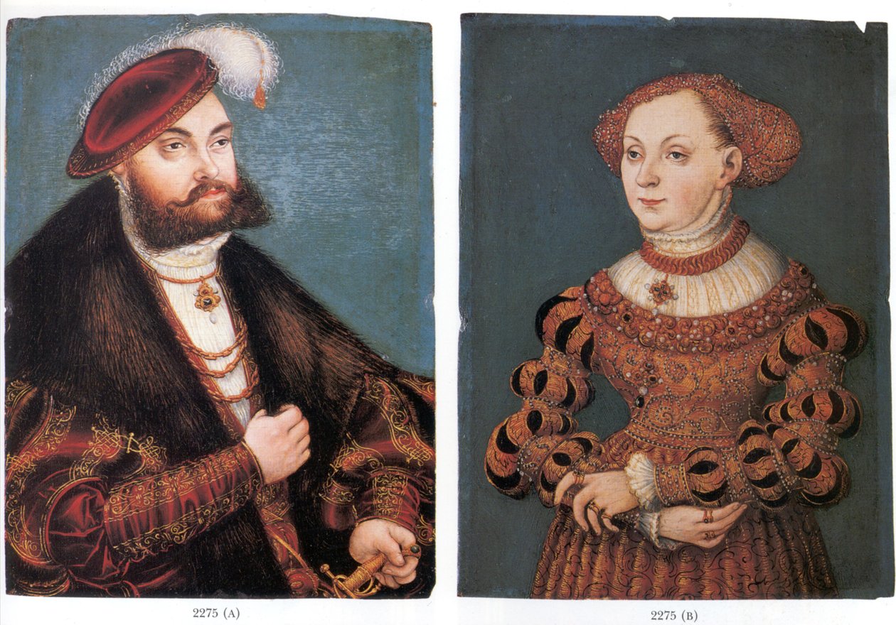 萨克森的选民John Frederick和他的妻子Sibylle of Cleve的双重肖像 作者 卢卡斯·克拉纳赫（Lucas Cranach）
