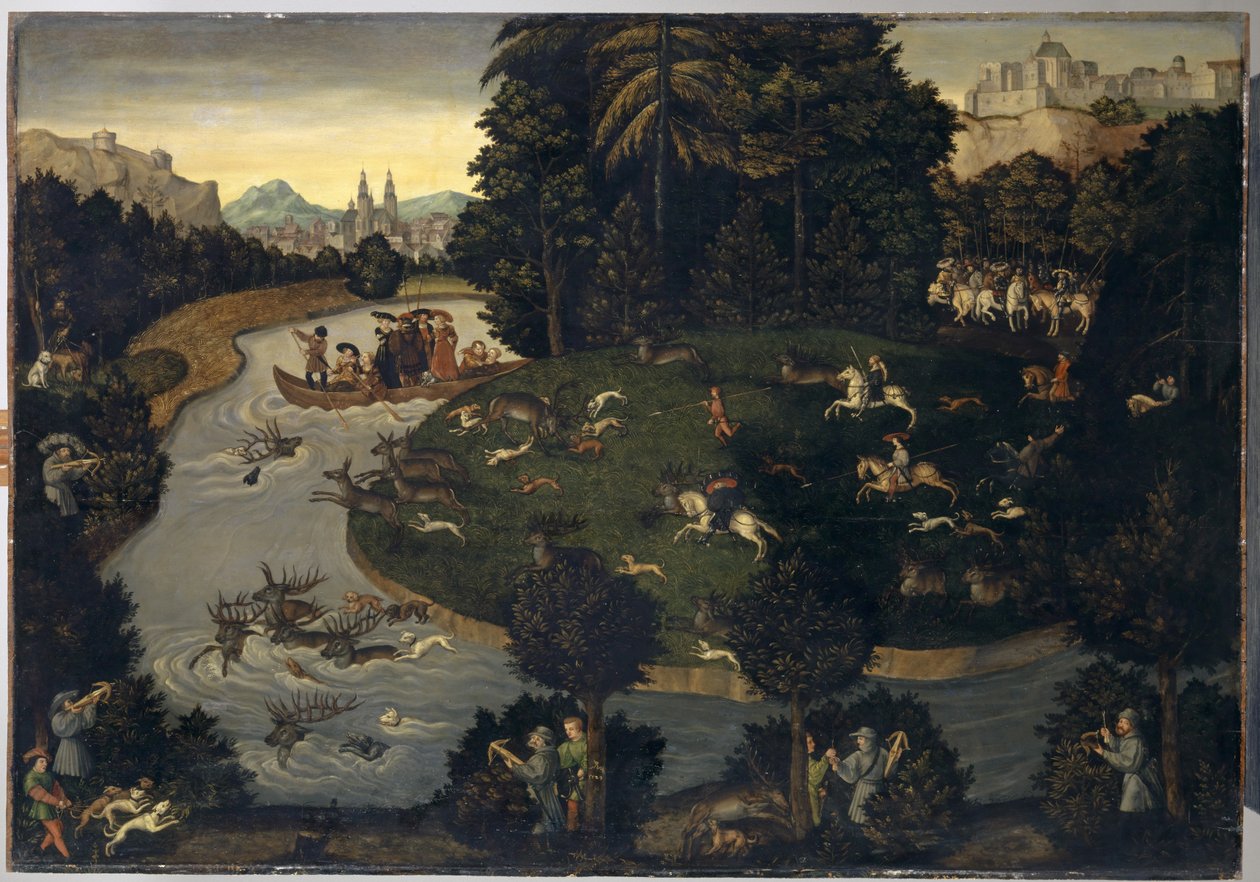弗雷德里克的狩猎与皇帝马克西米利安一世的明智，c.1600 作者 卢卡斯·克拉纳赫