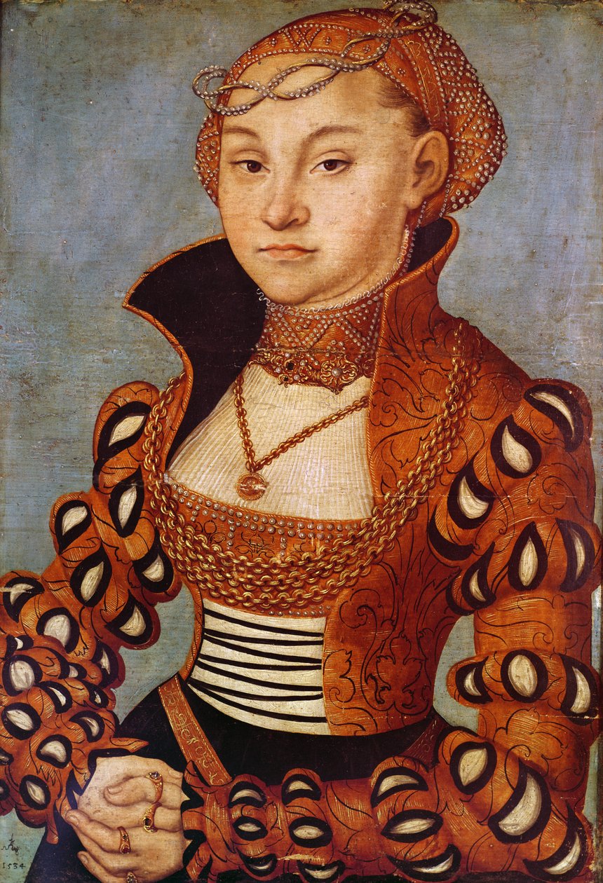 尊贵的撒克逊女人的肖像，1534年（油木） 作者 卢卡斯·克拉纳赫