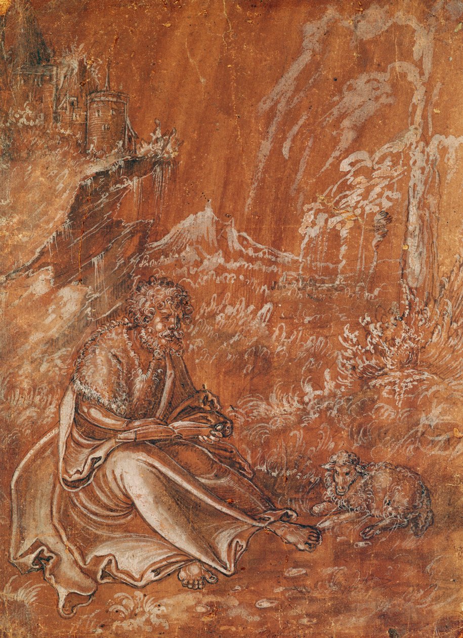 施洗者圣约翰坐在山地景观（墨水在纸上） 作者 卢卡斯·克拉纳赫