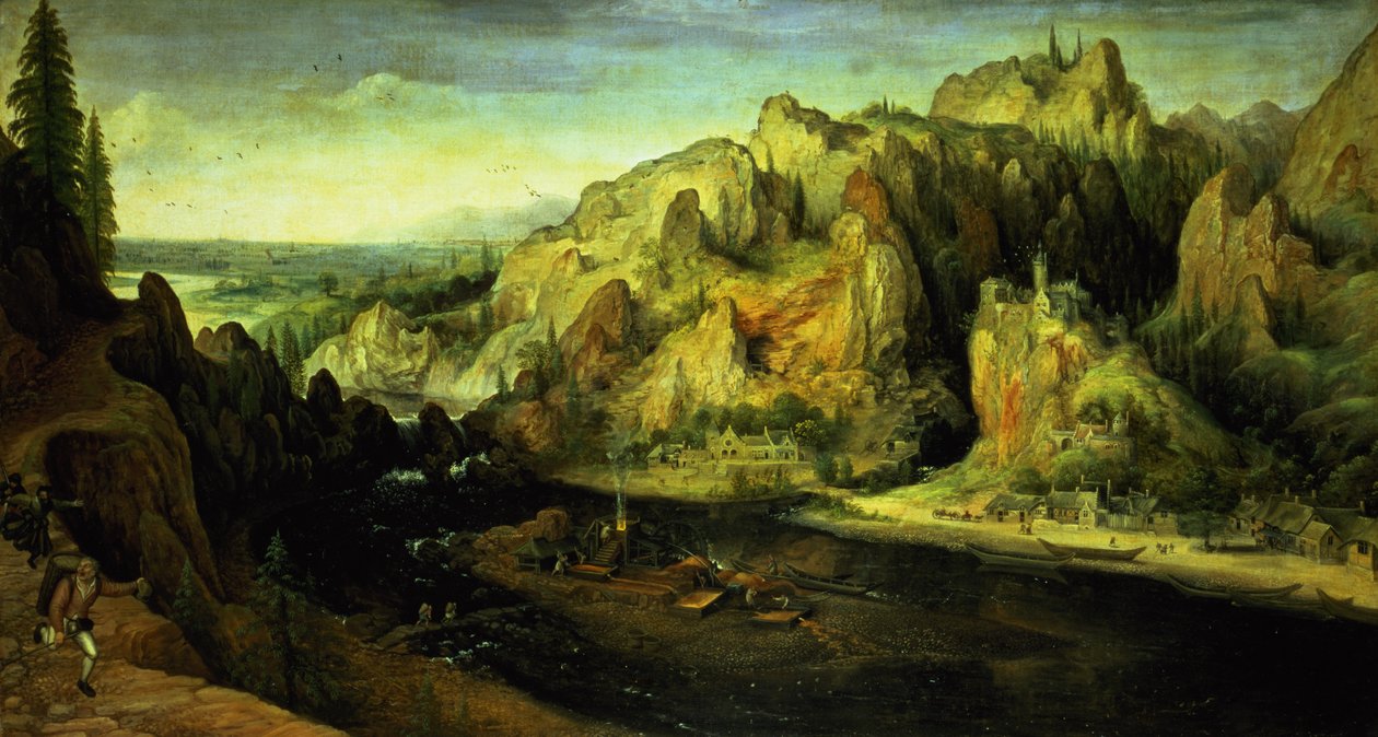 山地景观与突然袭击，c.1585 作者 卢卡斯·范·瓦肯博赫