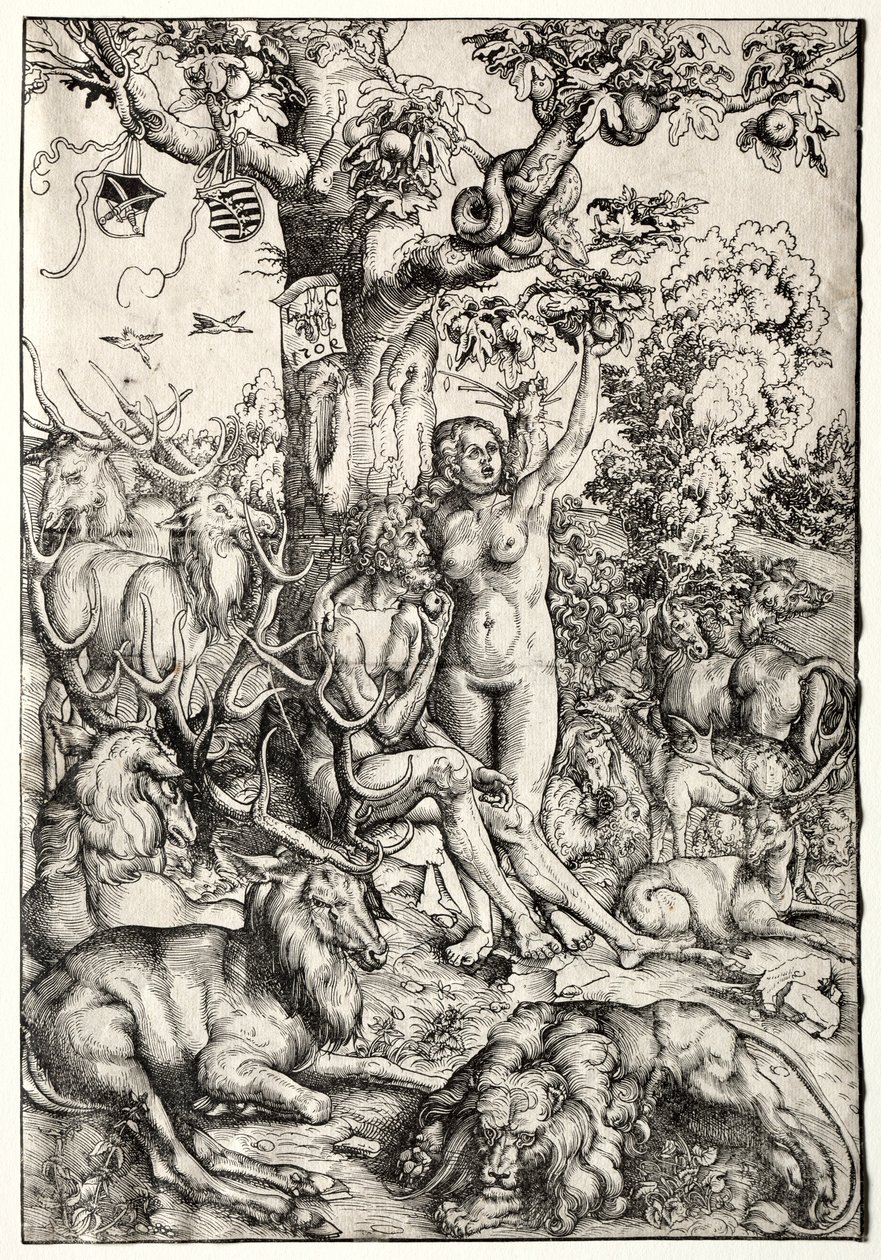 亚当和夏娃在天堂，1509年。 作者 卢卡斯·克拉纳赫