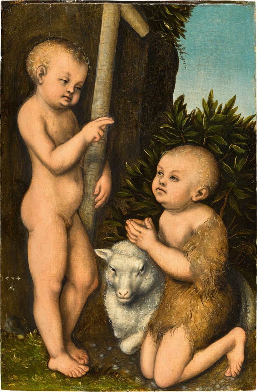 德语: Der Christusknabe und der ihn adoring Johannesknabe / 男孩基督和施洗约翰 圣约翰崇拜的年轻基督 作者 卢卡斯·克拉纳赫