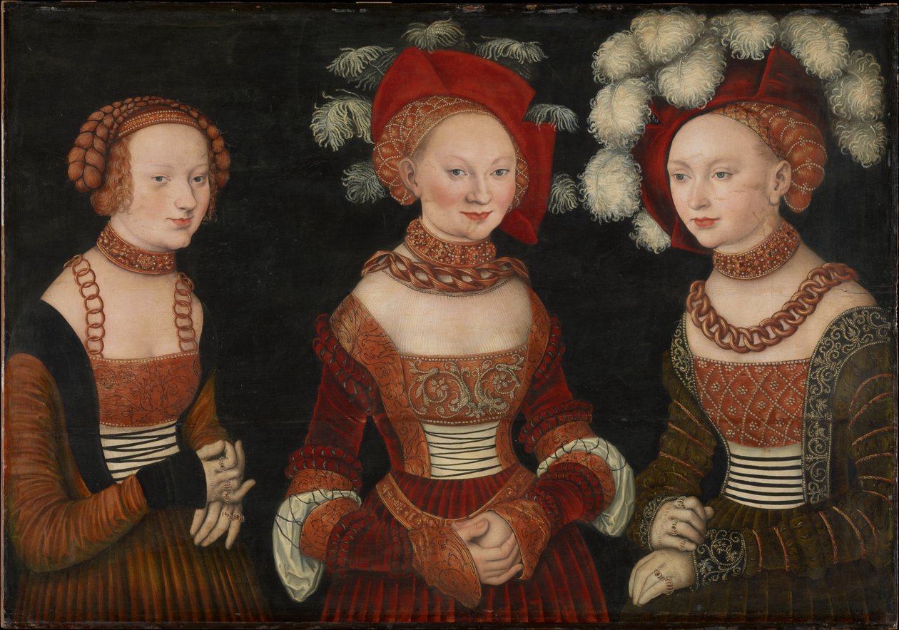 德语: Die Prinzessinnen Sibylla (1515-1592), Emilia (1516-1591) und Sidonia (1518-1575) von Sachsen 萨克森公主 Sibylla (1515-1592), Emilia (1516-1591) 和 Sidonia (1518-1575) 作者 卢卡斯·克拉纳赫