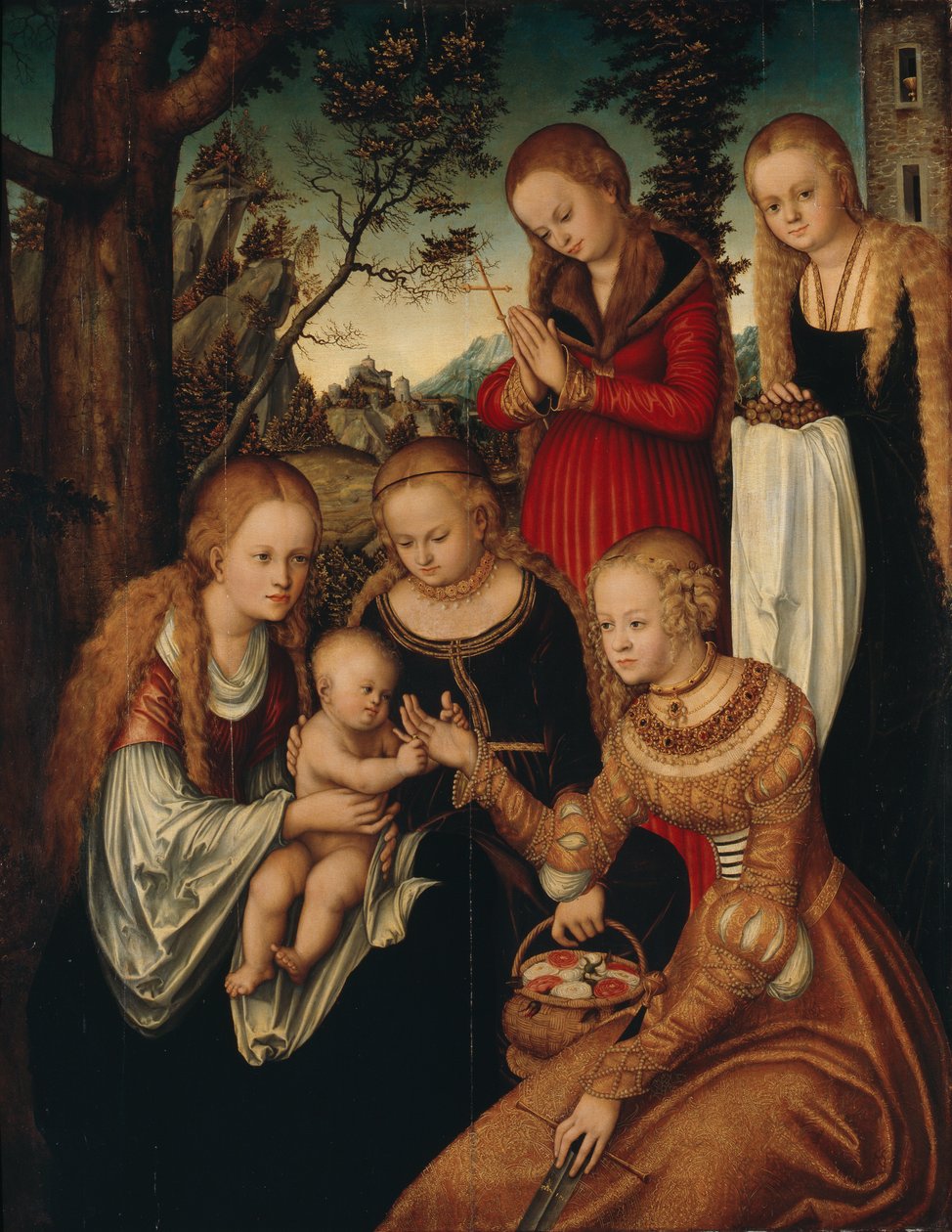 德语：Maria mit dem Jesusknaben und den Heiligen Katharina, Dorothea, Margaretha und Barbara (Sogenannte 