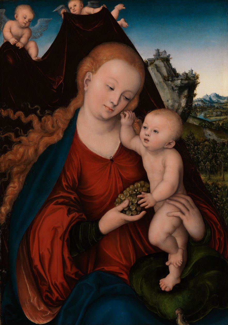德语：Maria mit dem Kind und der Weintraube 圣母与孩子和葡萄 作者 卢卡斯·克拉纳赫