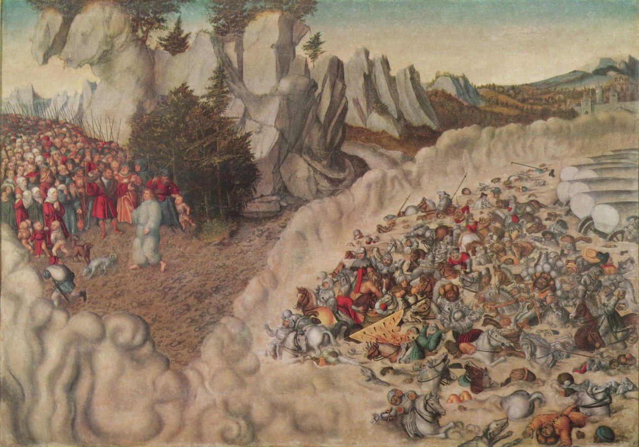 德语：Zug der Israeliten durch das Rote Meer (Untergang des Pharao) 法老的军队被红海吞没 作者 卢卡斯·克拉纳赫