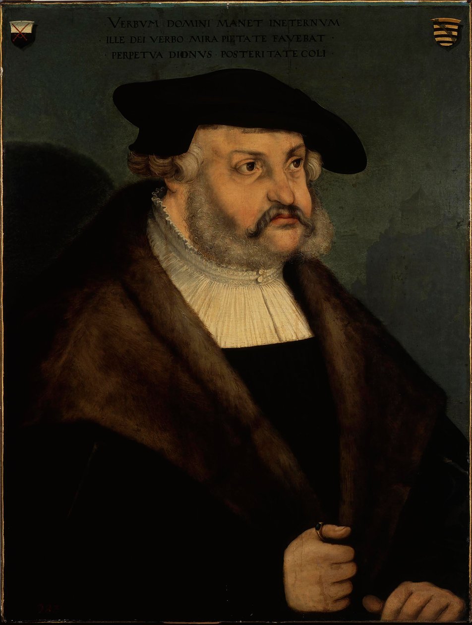1463-1525年萨克森选帝侯腓特烈三世的画像。 作者 卢卡斯·克拉纳赫